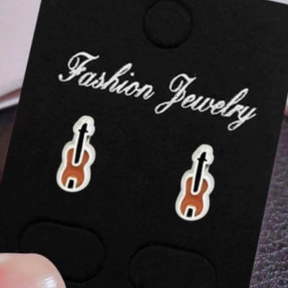 Violin Stud Earrings, Small Dainty Minimalist, Music Earrings, Band Earrings, - Picture 2 of 3